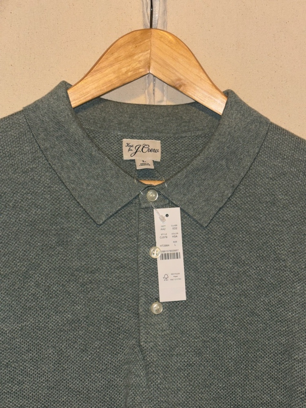 J. Crew Short-sleeve cotton piqué-stitch sweater-polo L Green NWT